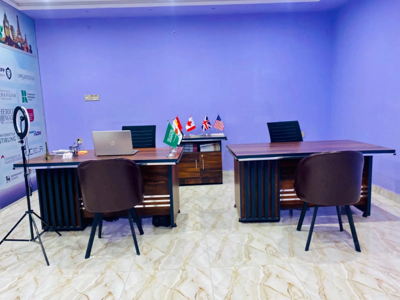 Consultation area with international flags